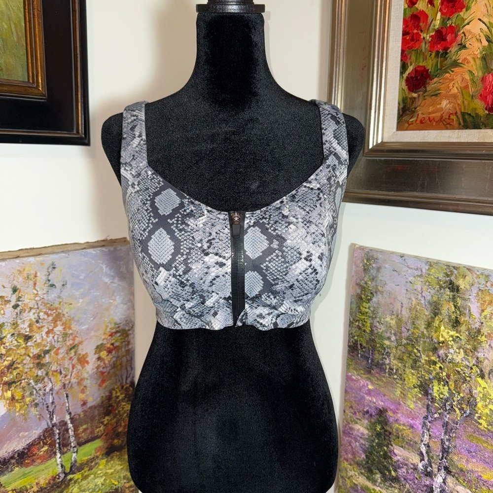 🐠 Gray Snake Print Zip Front Bra